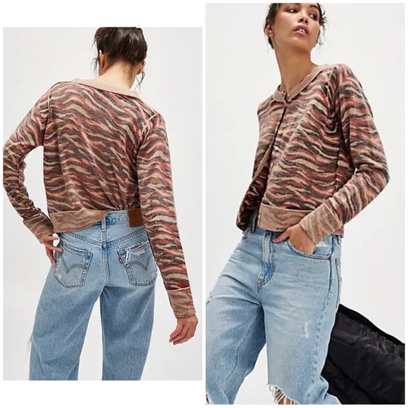 Free People Nocturnal Patterned Cashmere Blend Cardigan NWOT